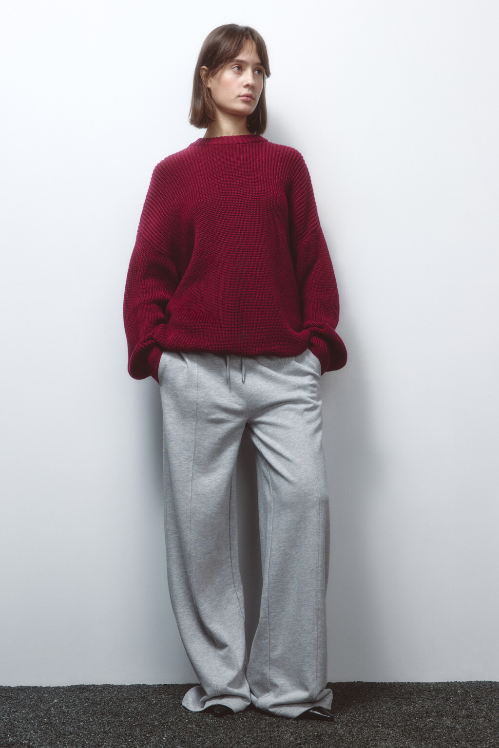 Джемпер толстой вязки из хлопковой пряжи - цвет бордовый - 5