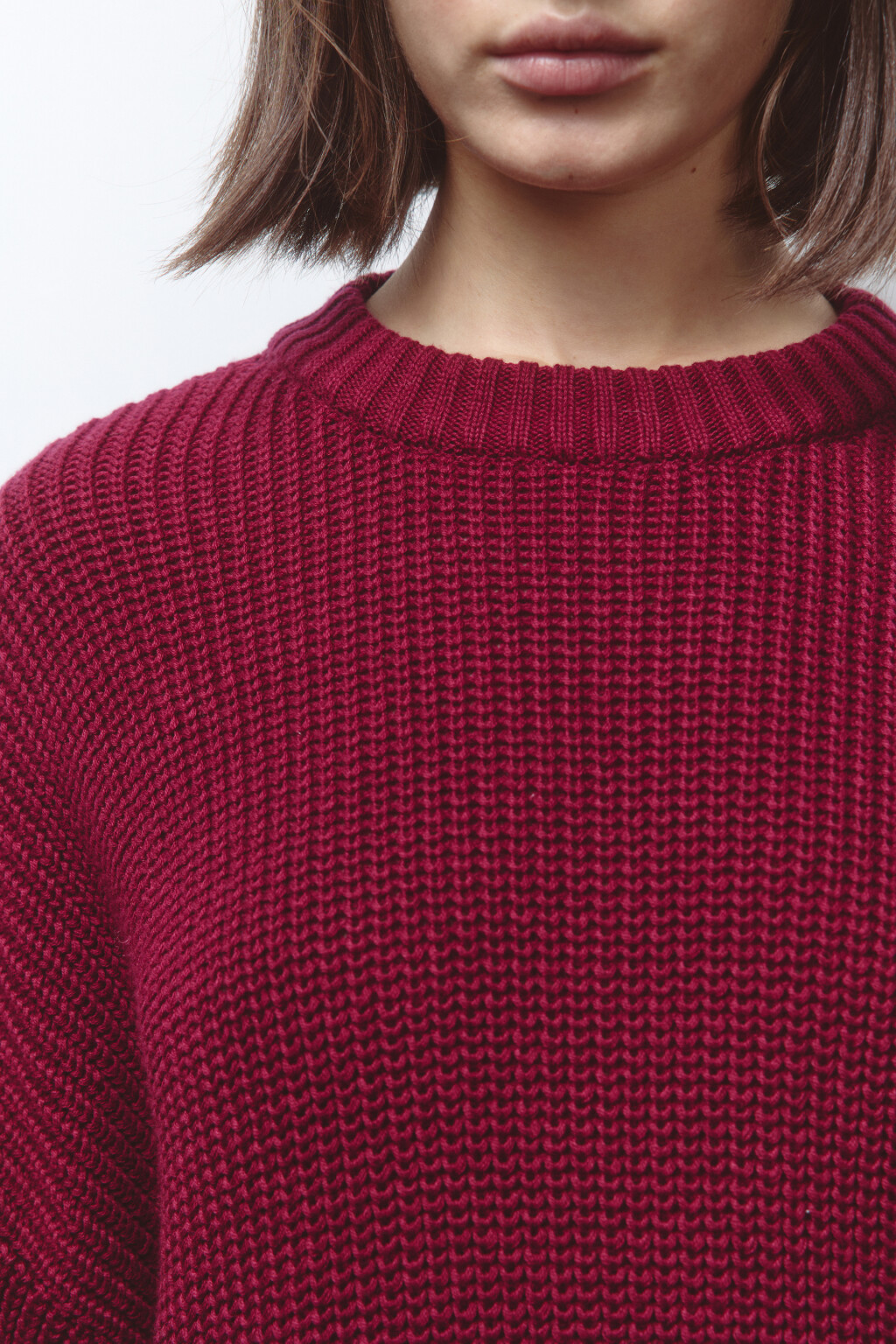 Джемпер толстой вязки из хлопковой пряжи - цвет бордовый - 6