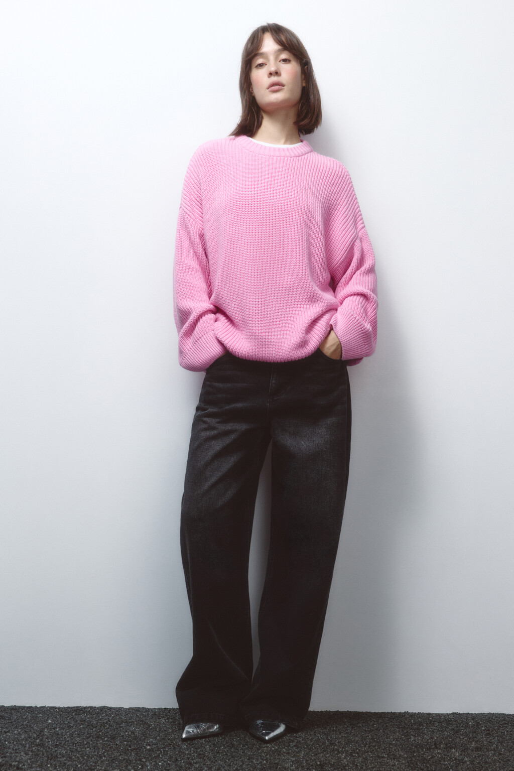 Джемпер толстой вязки из хлопковой пряжи - цвет розовый - 1