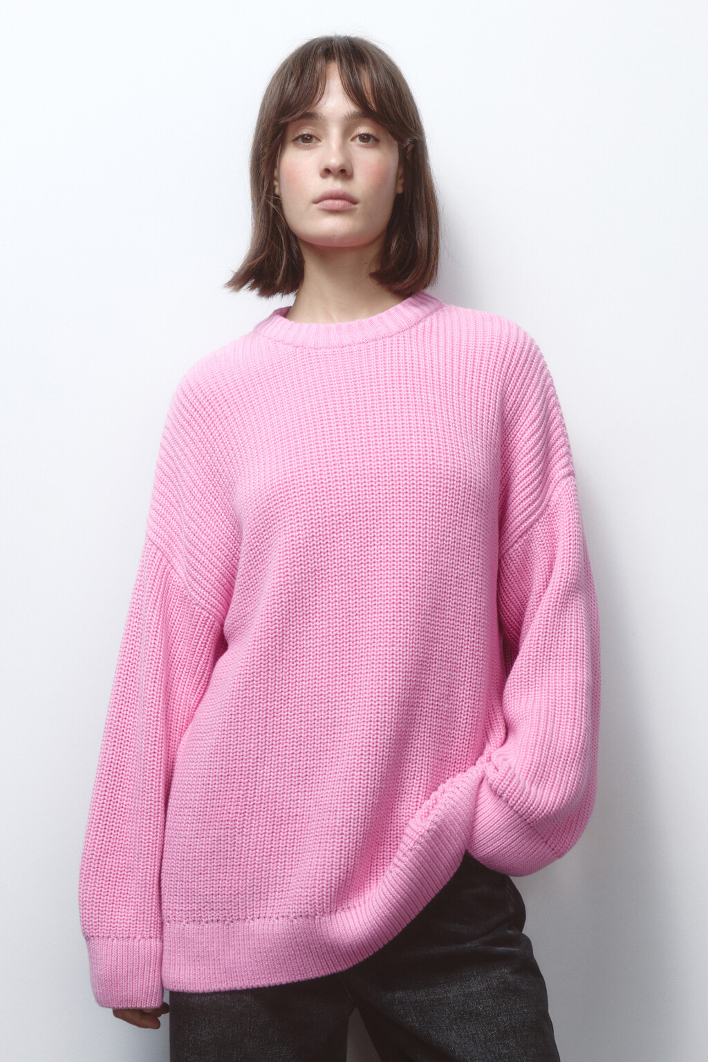 Джемпер толстой вязки из хлопковой пряжи - цвет розовый - 3