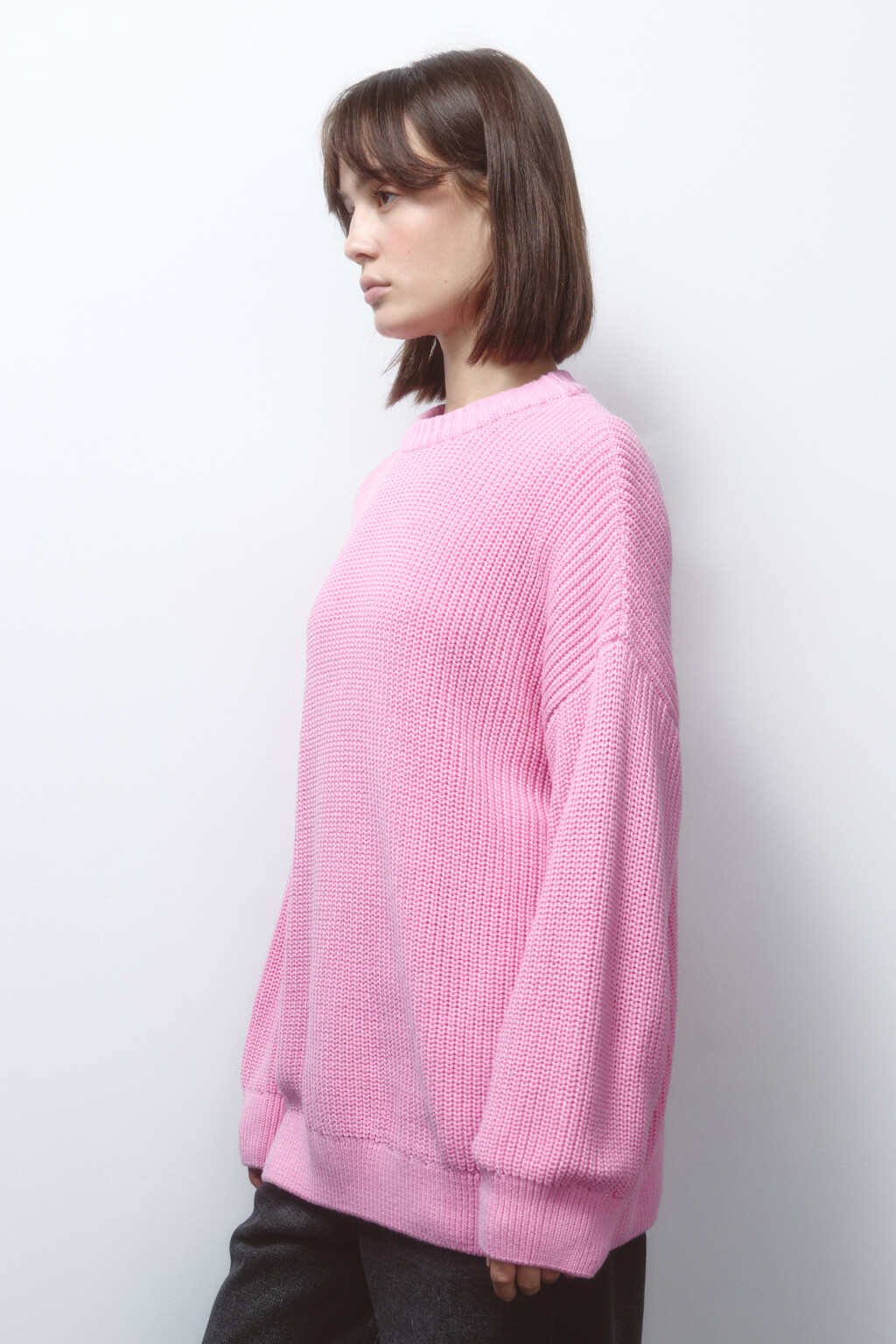 Джемпер толстой вязки из хлопковой пряжи - цвет розовый - 4