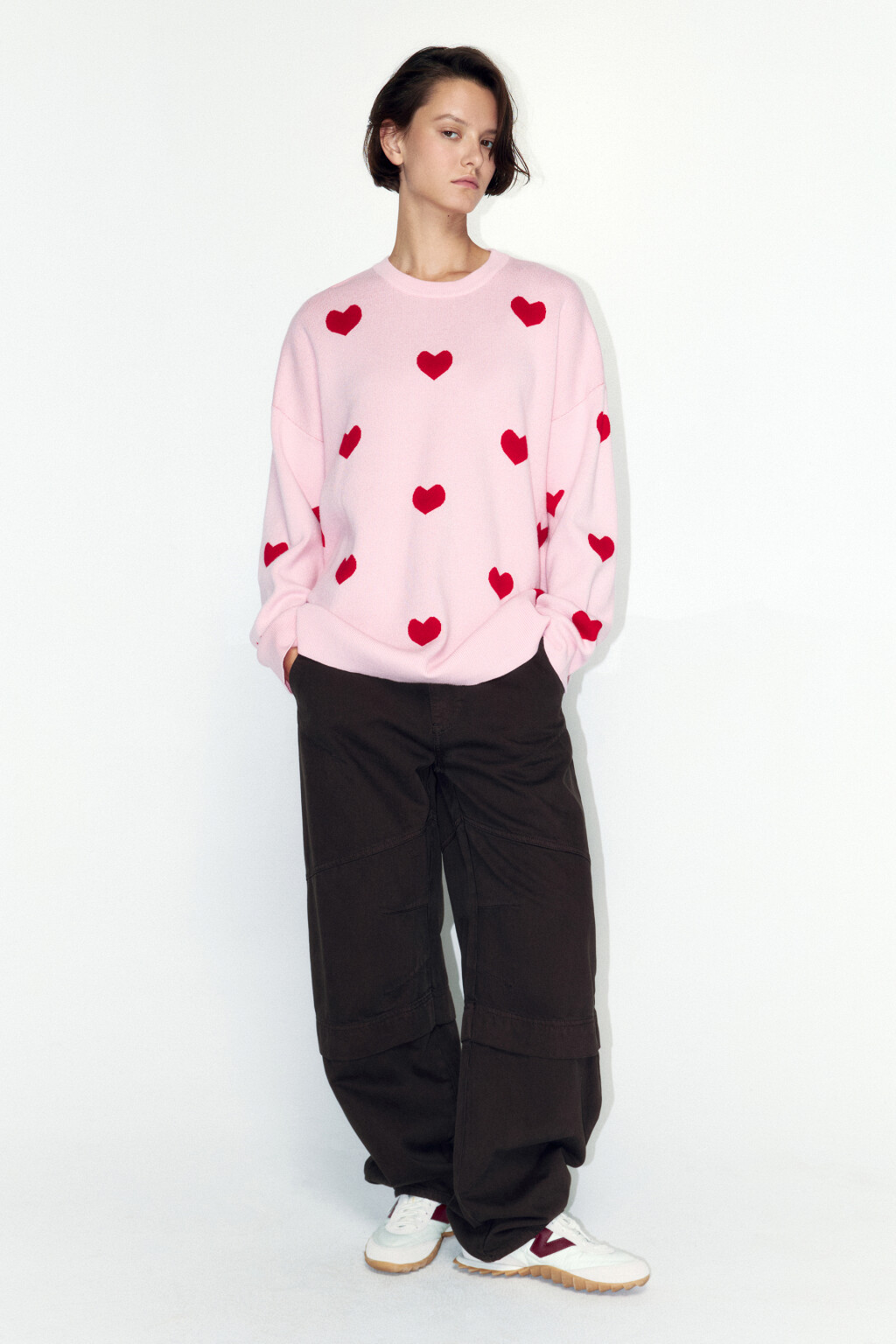 Джемпер толстой вязки с принтом в сердечко - цвет розовый - 5