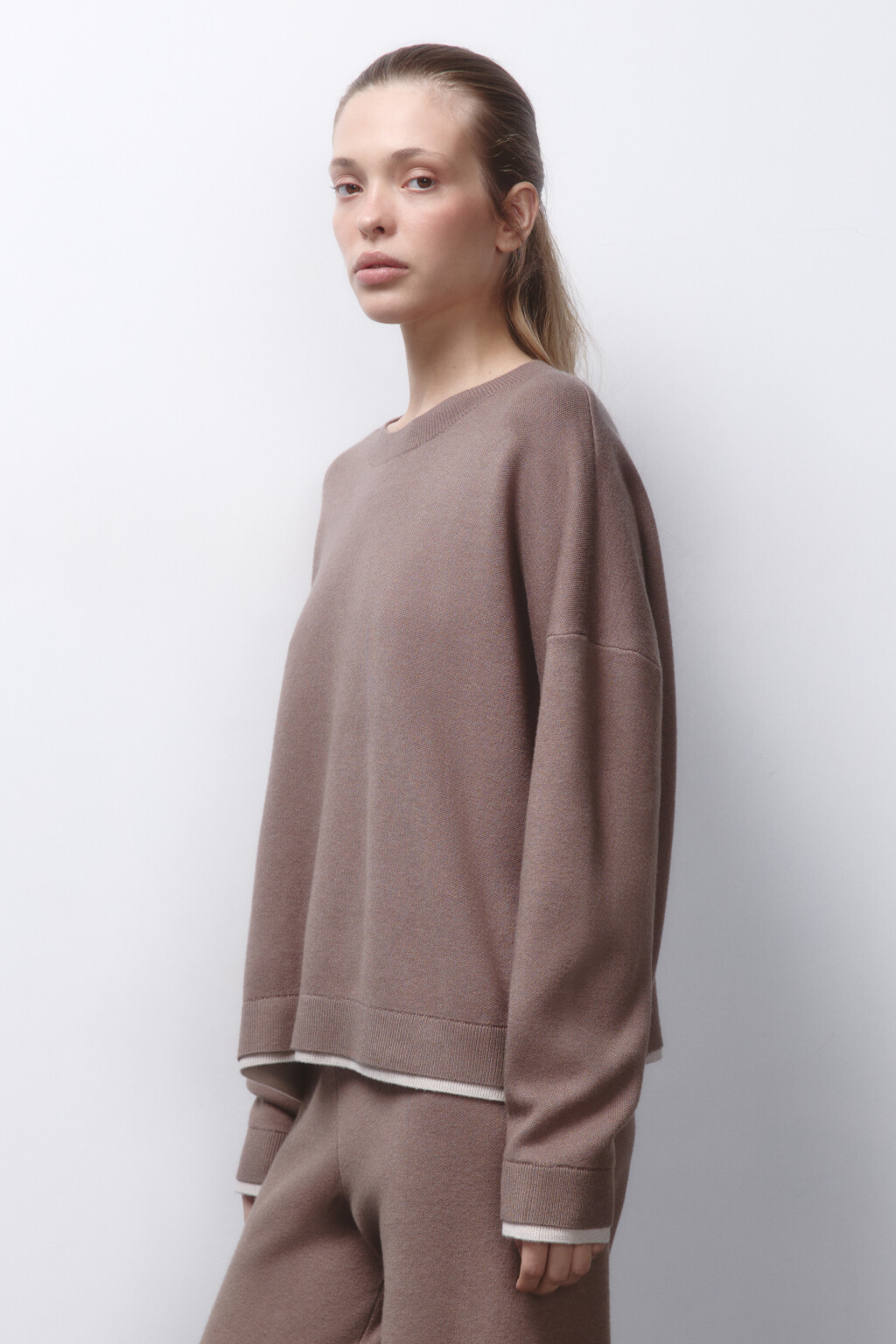 Джемпер вязаный с имитацией второго слоя - цвет бежевый - 3