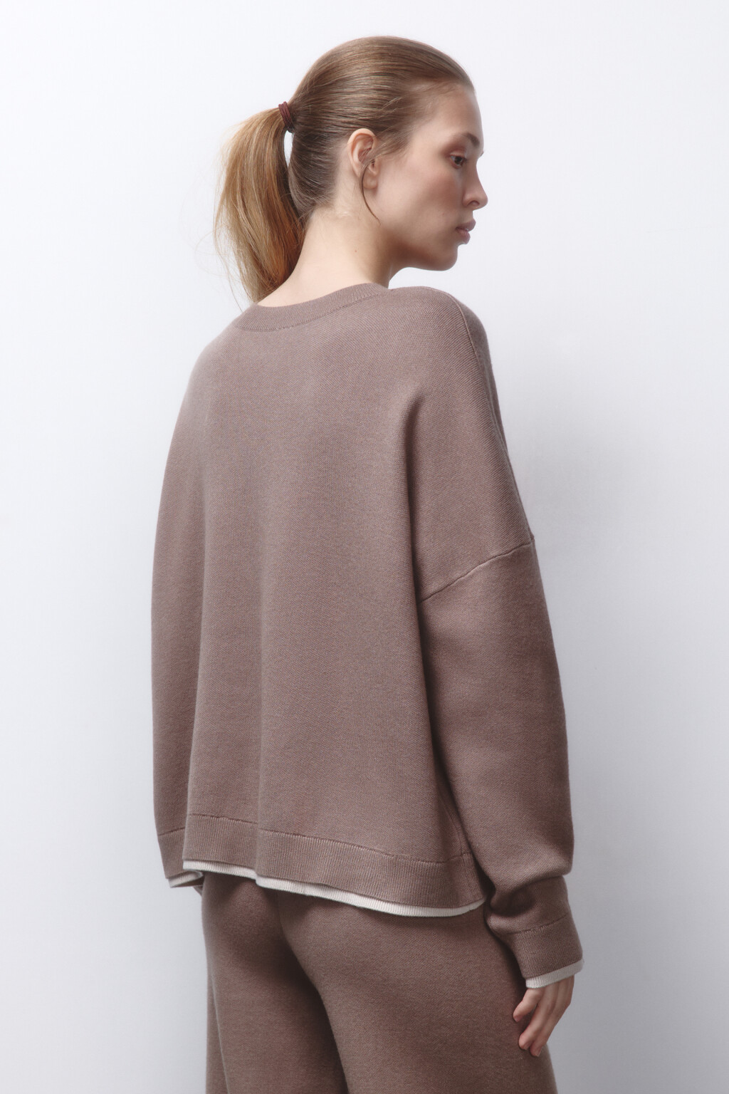 Джемпер вязаный с имитацией второго слоя - цвет бежевый - 4