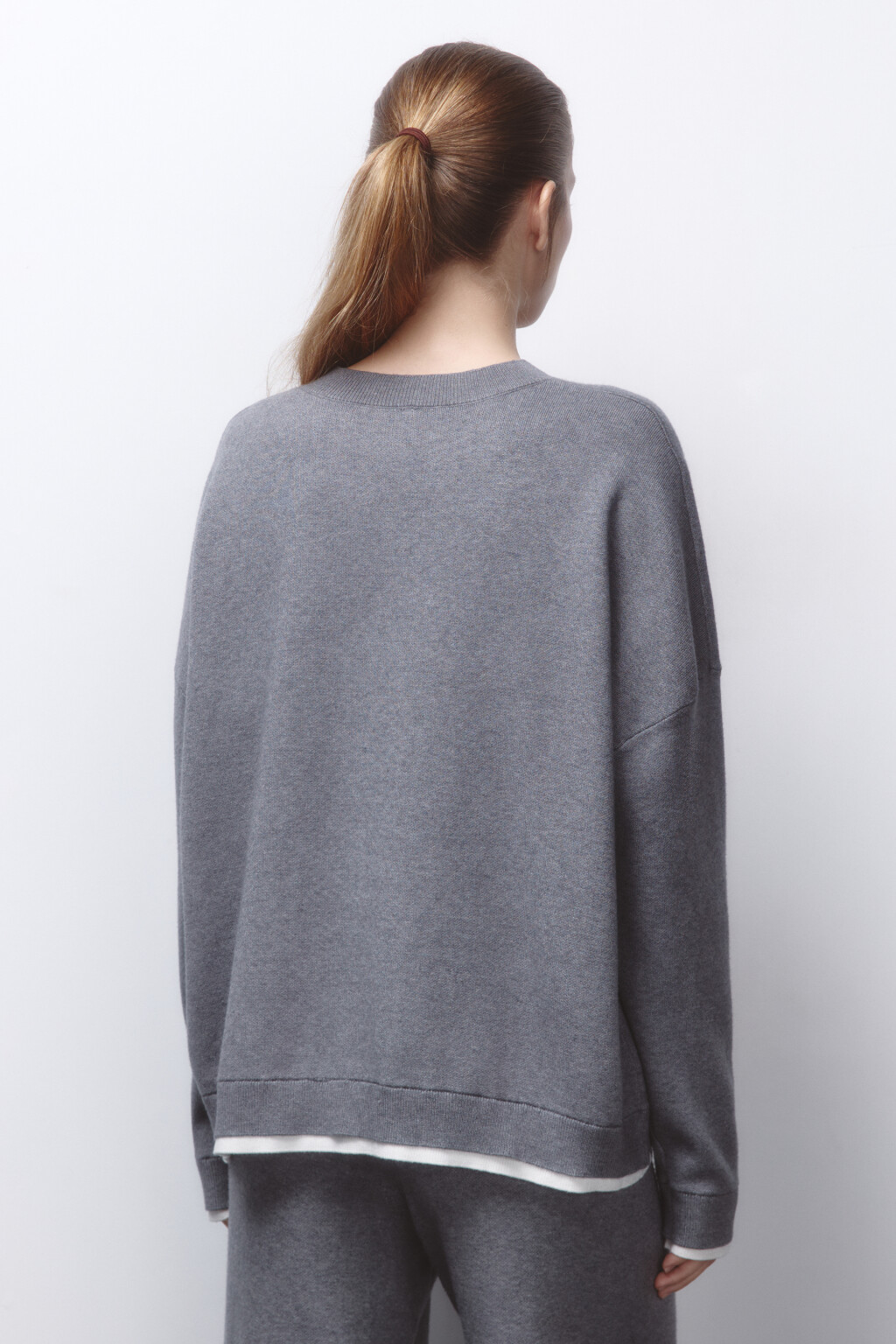 Джемпер вязаный с имитацией второго слоя - цвет серый - 4