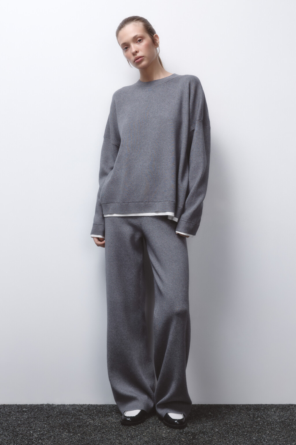 Джемпер вязаный с имитацией второго слоя - цвет серый - 5