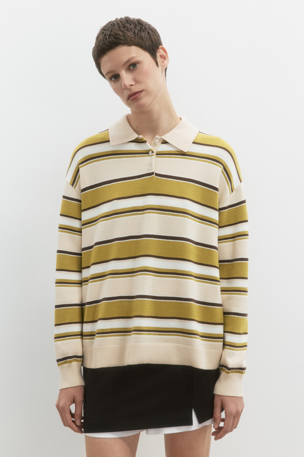 Джемпер-поло тонкой вязки в полоску - цвет зеленый - 3