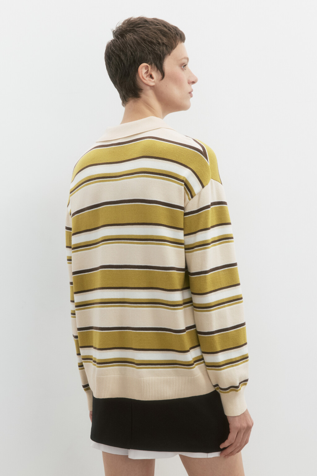 Джемпер-поло тонкой вязки в полоску - цвет зеленый - 5