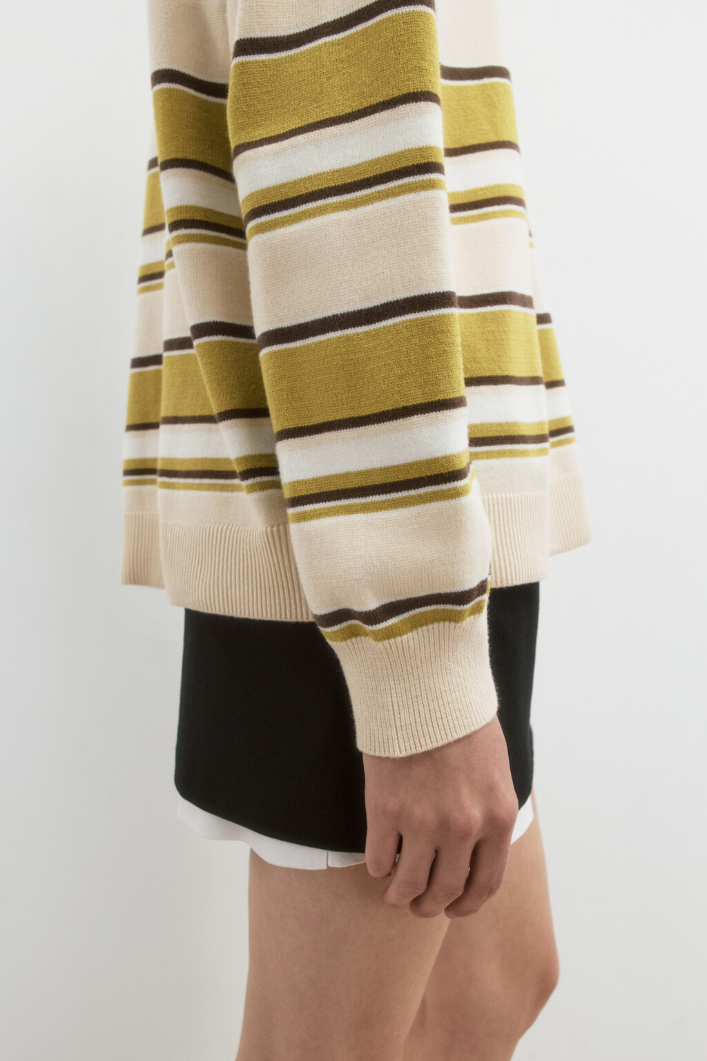 Джемпер-поло тонкой вязки в полоску - цвет зеленый - 7