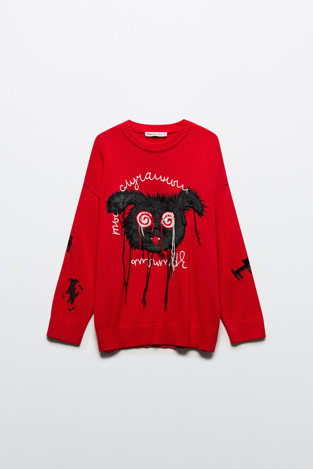 Джемпер вязаный с принтом и надписью - цвет красный - 11