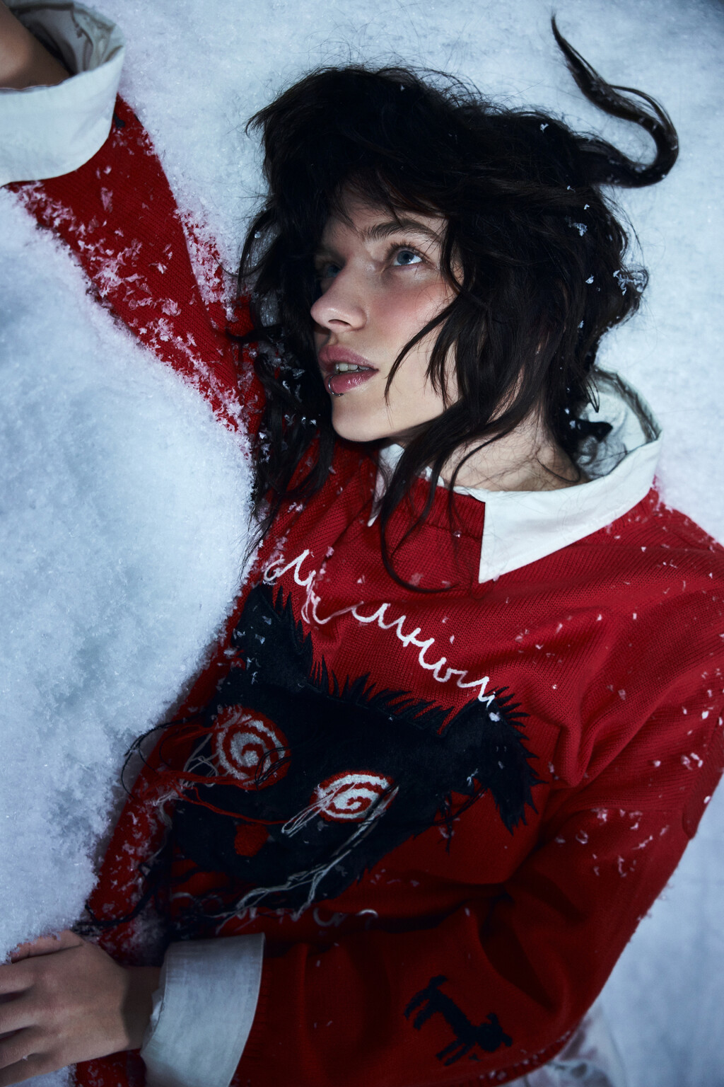 Джемпер вязаный с принтом и надписью - цвет красный - 9