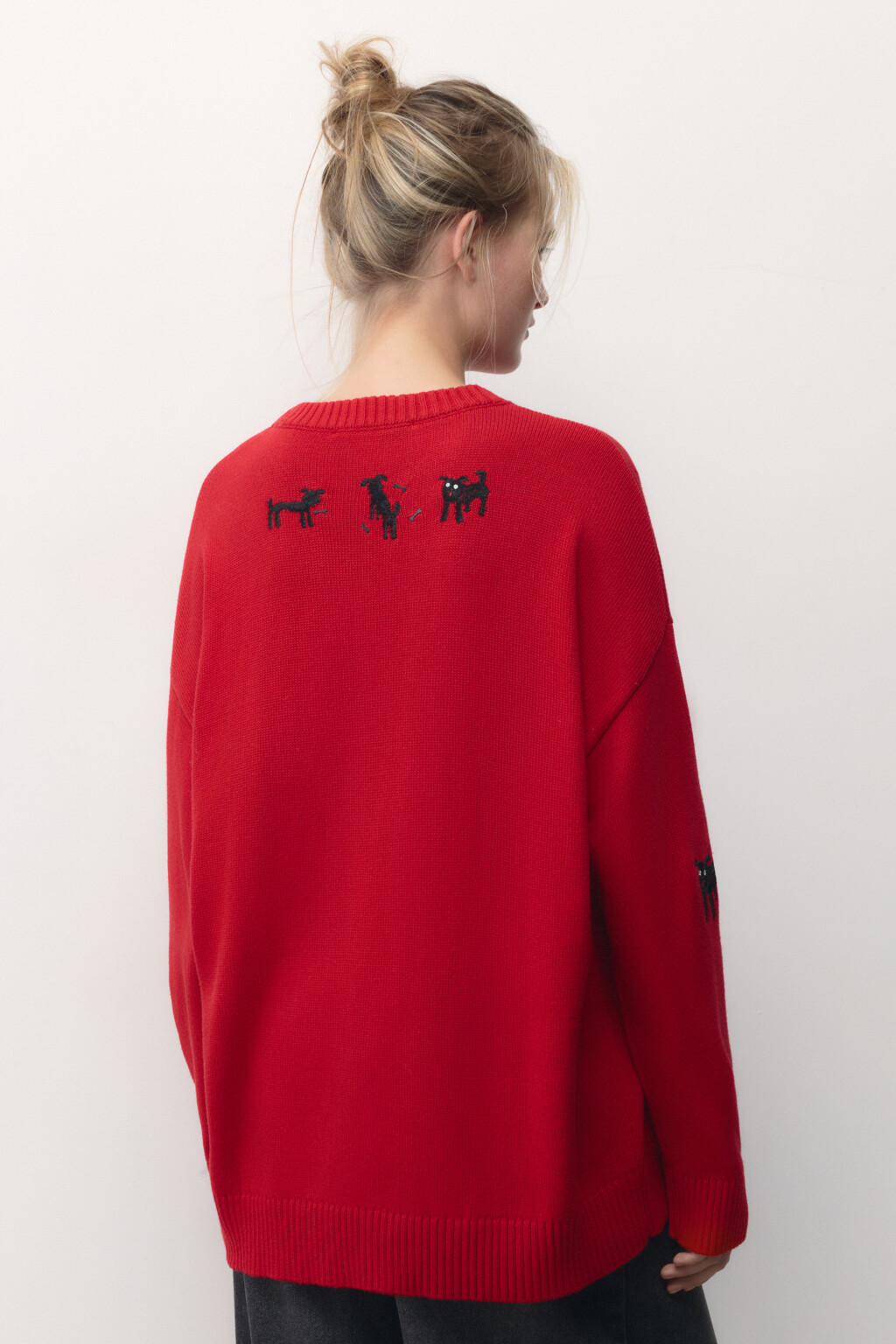 Джемпер вязаный с принтом и надписью - цвет красный - 4