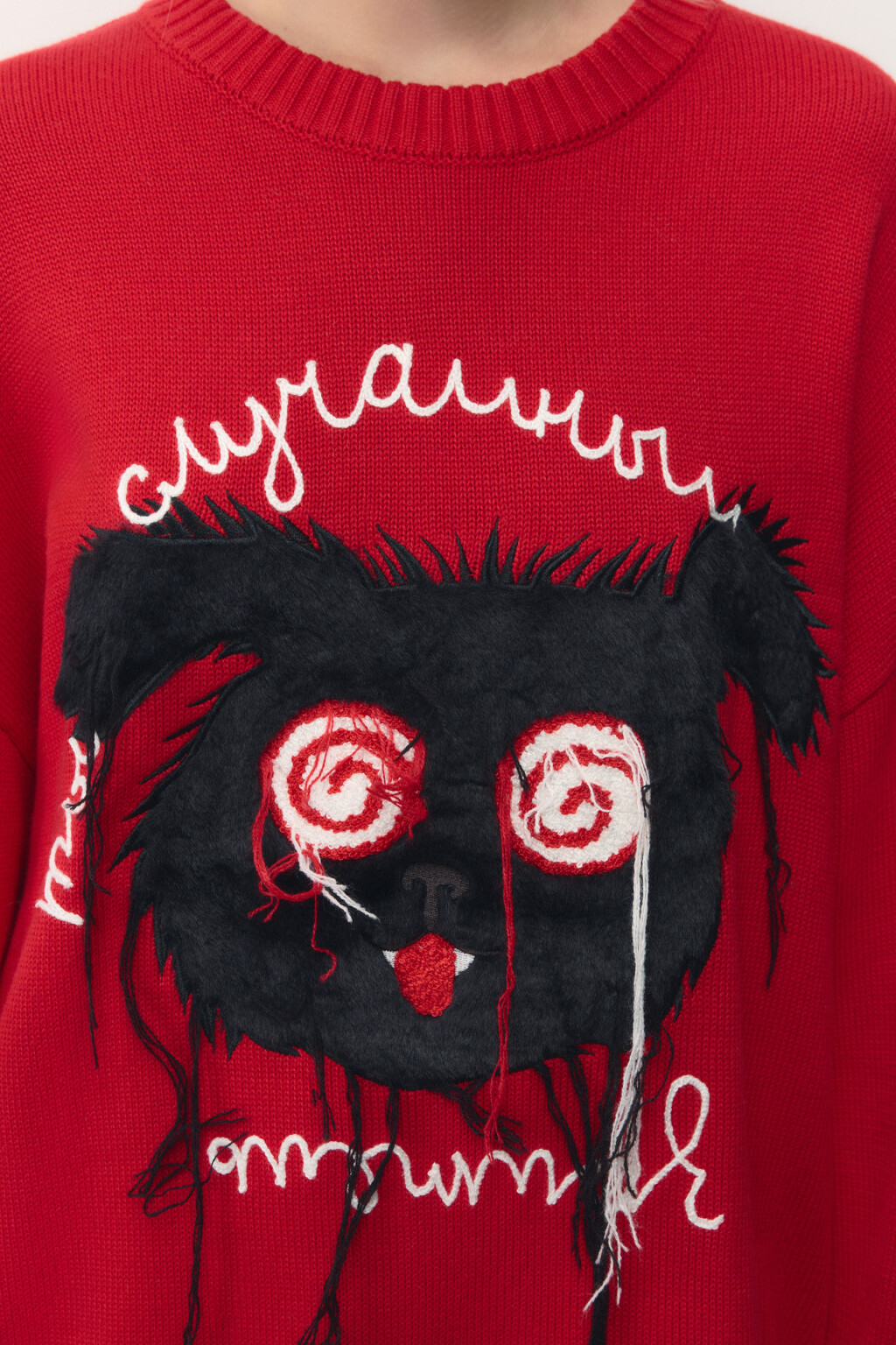 Джемпер вязаный с принтом и надписью - цвет красный - 6