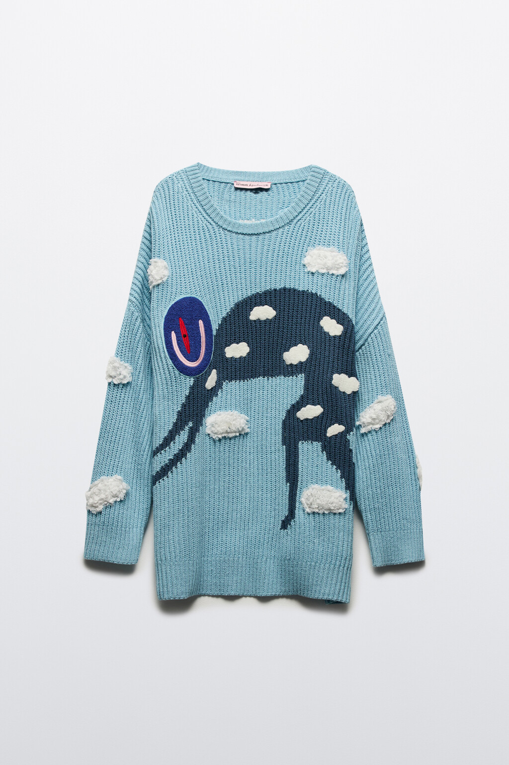 Джемпер вязаный в рубчик с фактурными деталями - цвет голубой - 10