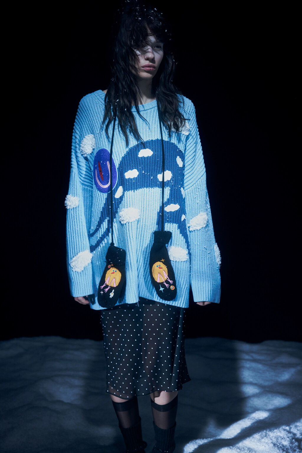 Джемпер вязаный в рубчик с фактурными деталями - цвет голубой - 9