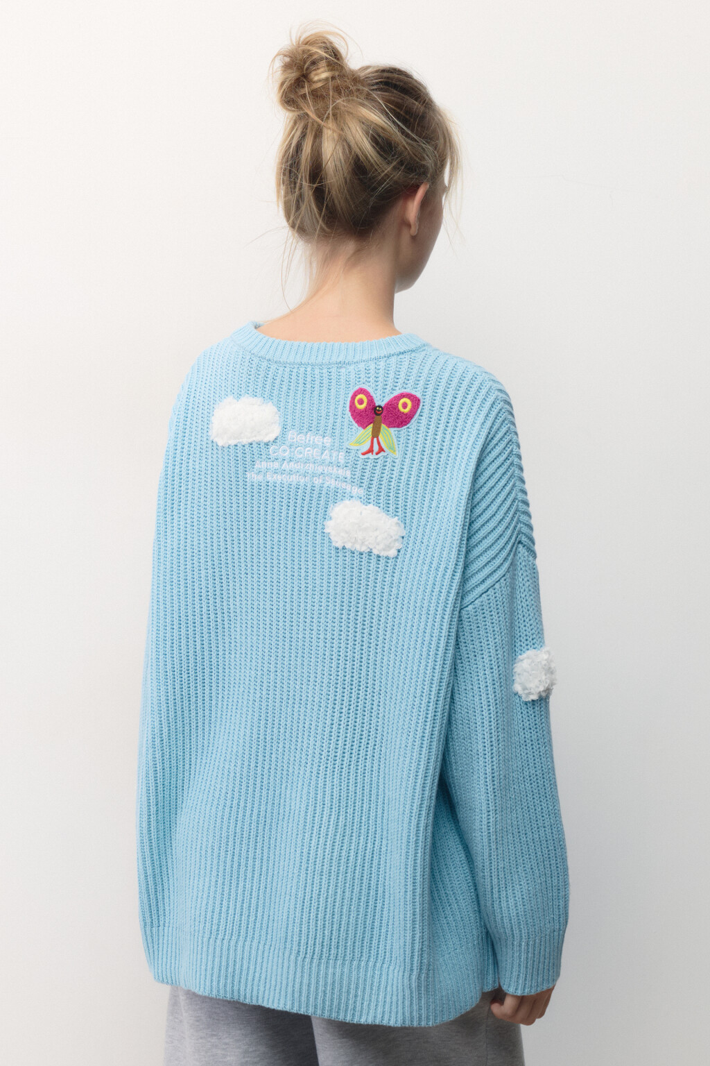 Джемпер вязаный в рубчик с фактурными деталями - цвет голубой - 5
