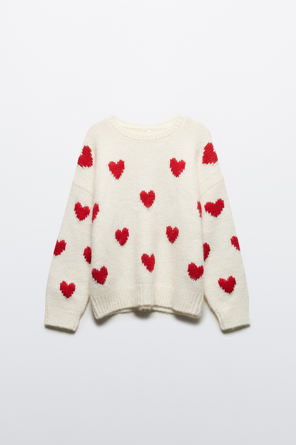 Джемпер вязаный свободный с сердечками - цвет белый - 8