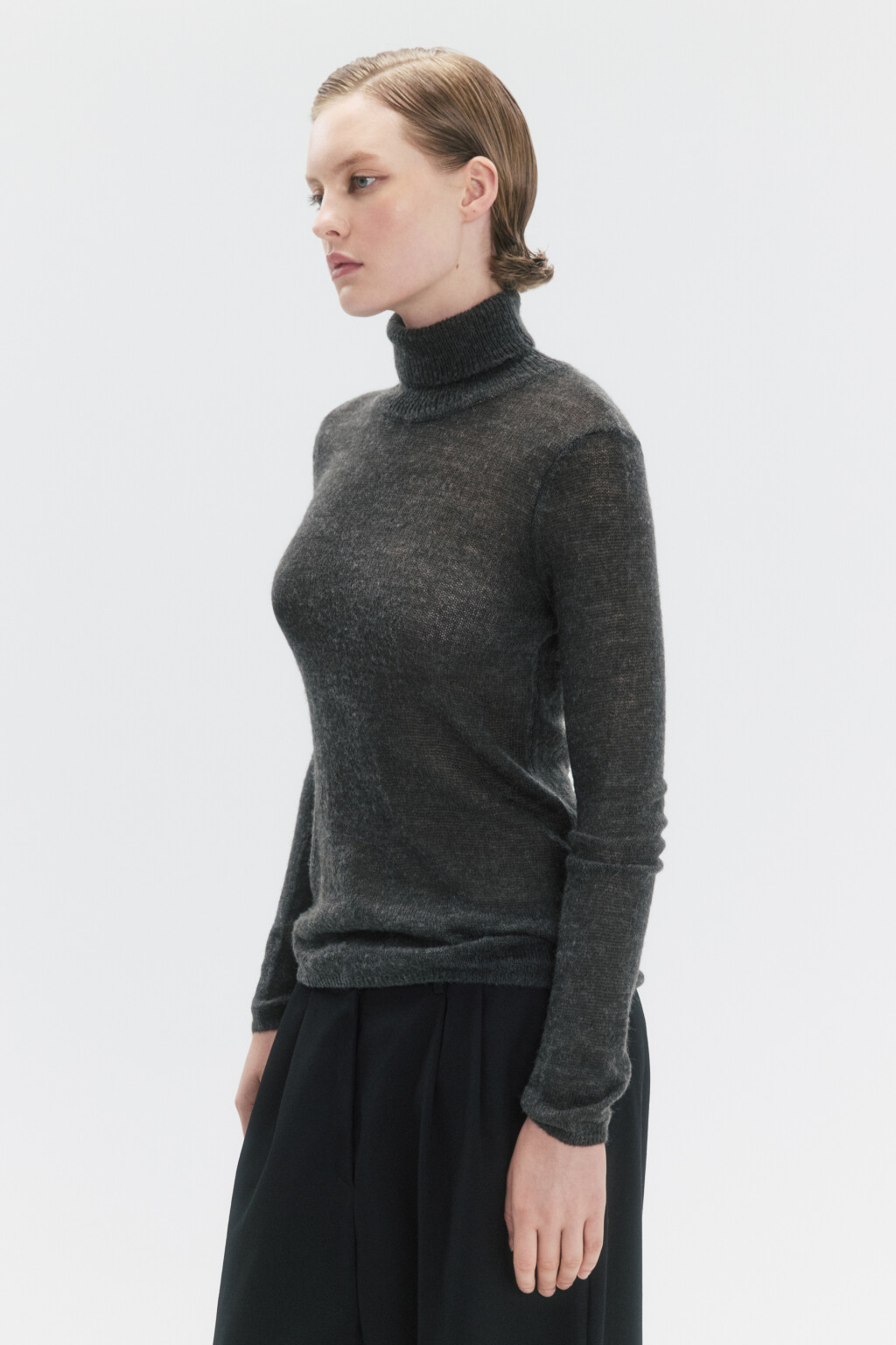 Свитер-водолазка тонкой вязки с шерстью - цвет серый - 3