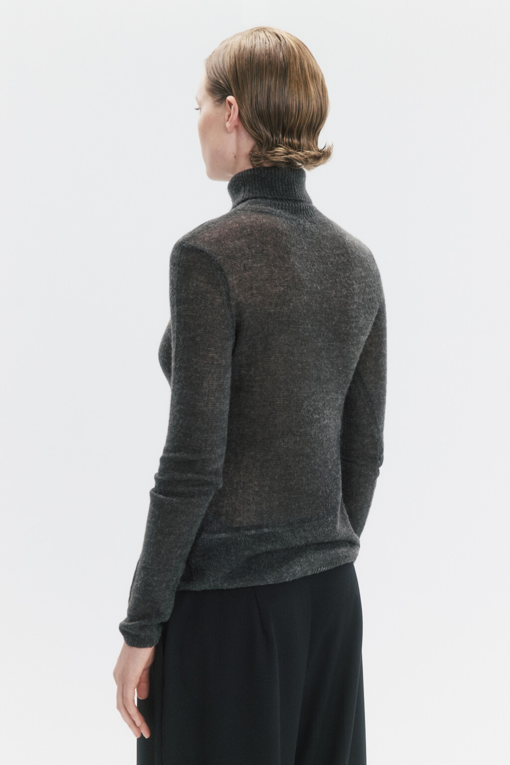 Свитер-водолазка тонкой вязки с шерстью - цвет серый - 4