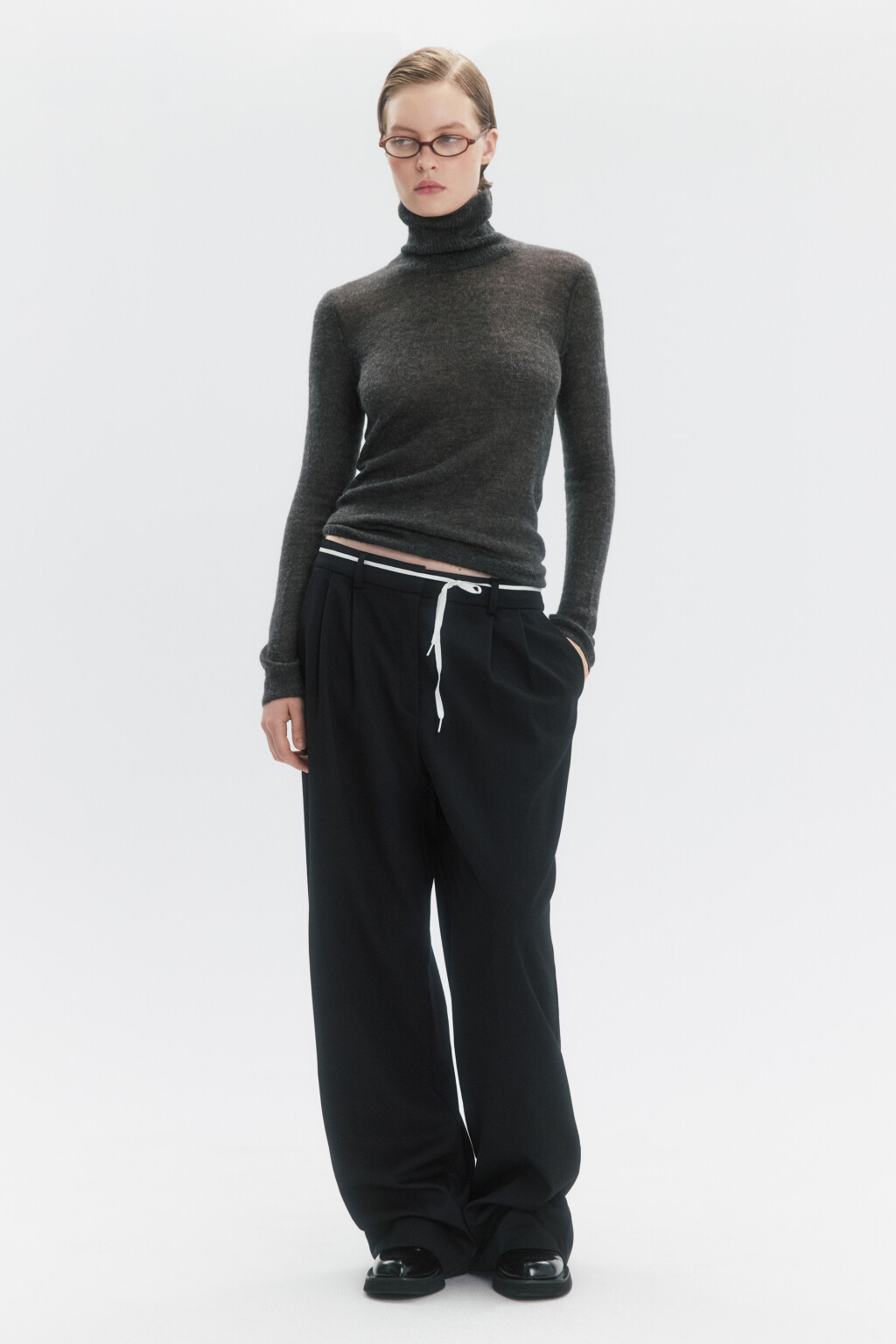 Свитер-водолазка тонкой вязки с шерстью - цвет серый - 5