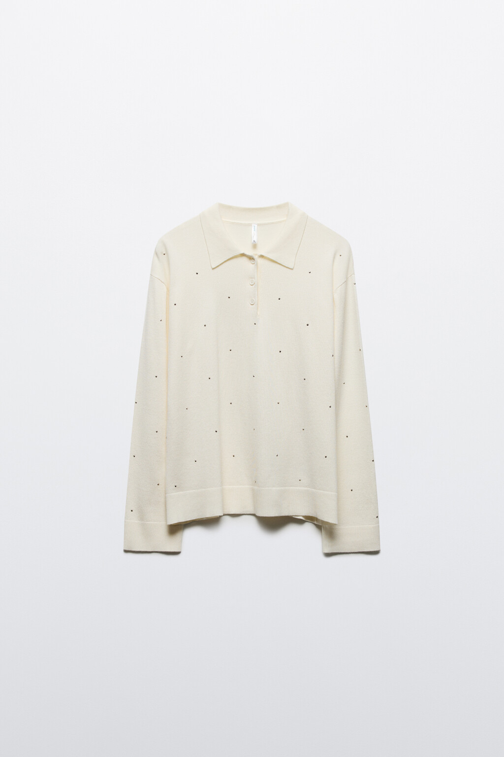 Джемпер-поло вязаный со стразами - цвет молочный - 8