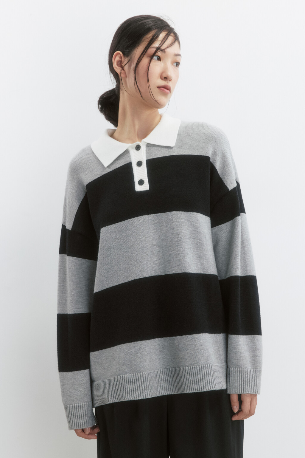 Джемпер-поло вязаный с вышивкой на груди - цвет серый - 3