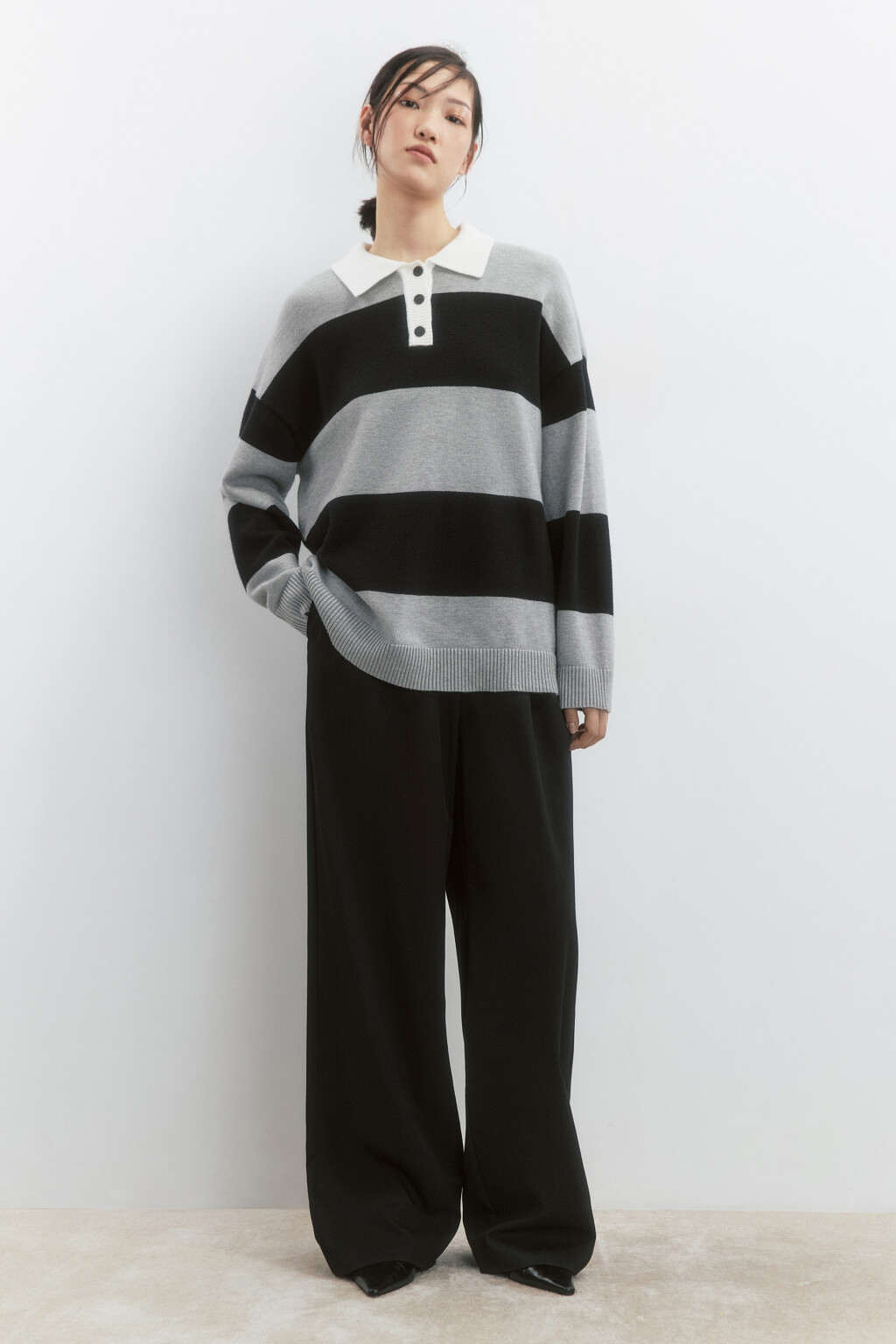 Джемпер-поло вязаный с вышивкой на груди - цвет серый - 6