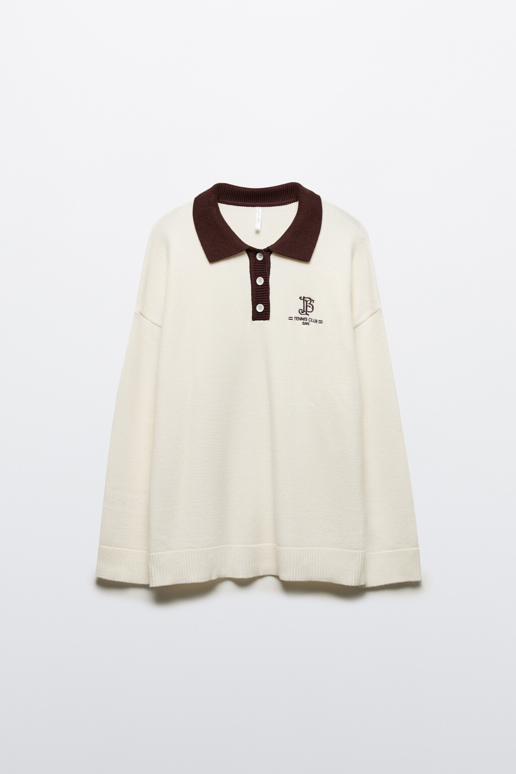 Джемпер-поло вязаный с вышивкой на груди - цвет молочный - 8