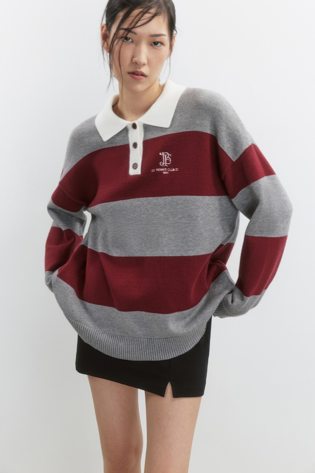 Джемпер-поло вязаный с вышивкой на груди - цвет красный - 2