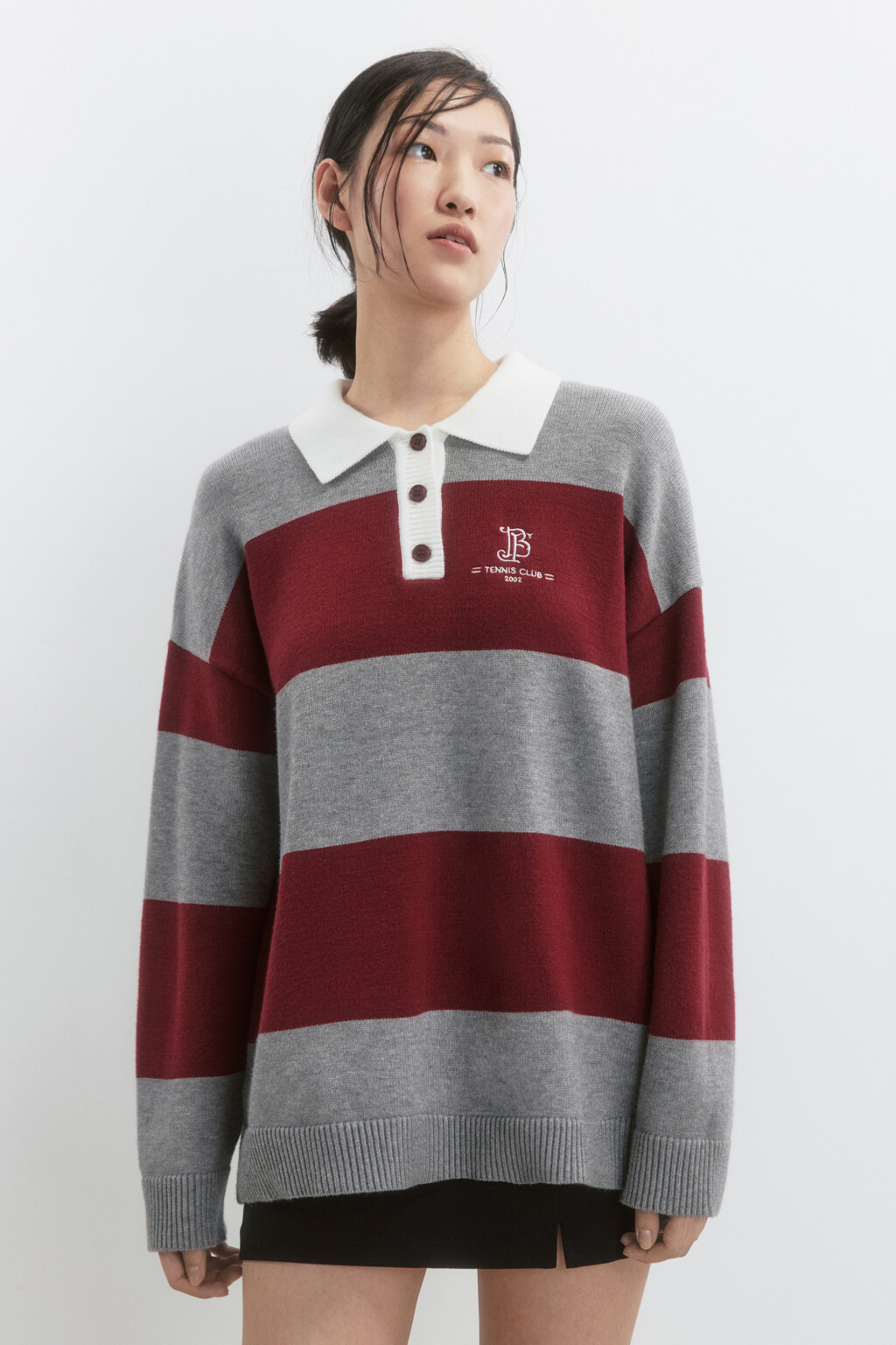 Джемпер-поло вязаный с вышивкой на груди - цвет красный - 3