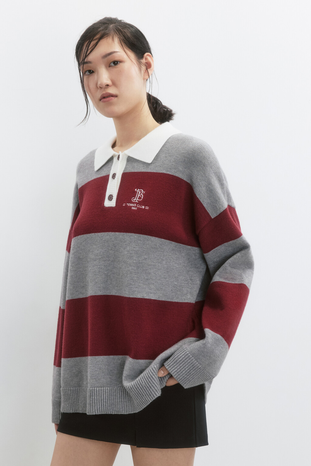 Джемпер-поло вязаный с вышивкой на груди - цвет красный - 4