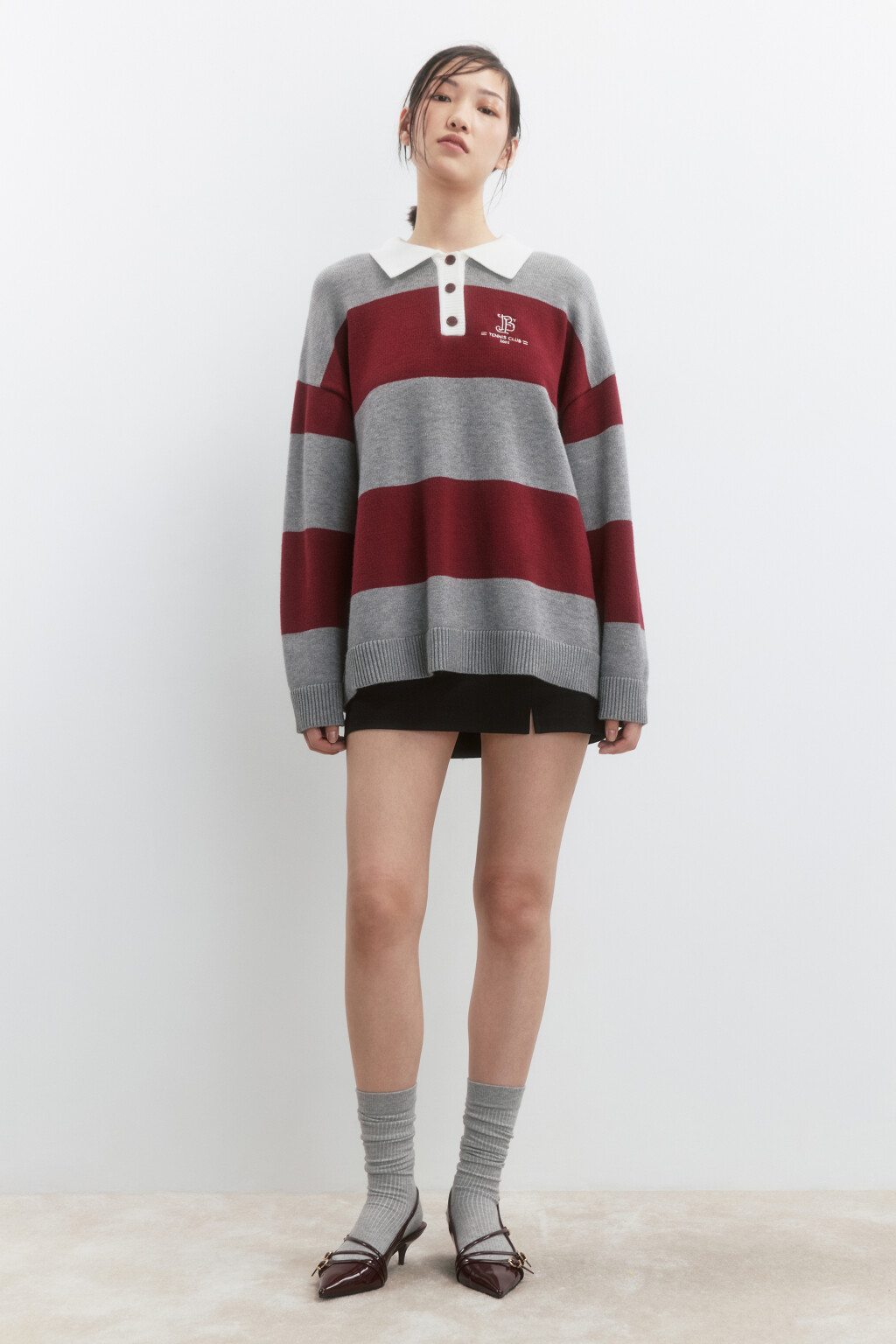 Джемпер-поло вязаный с вышивкой на груди - цвет красный - 6