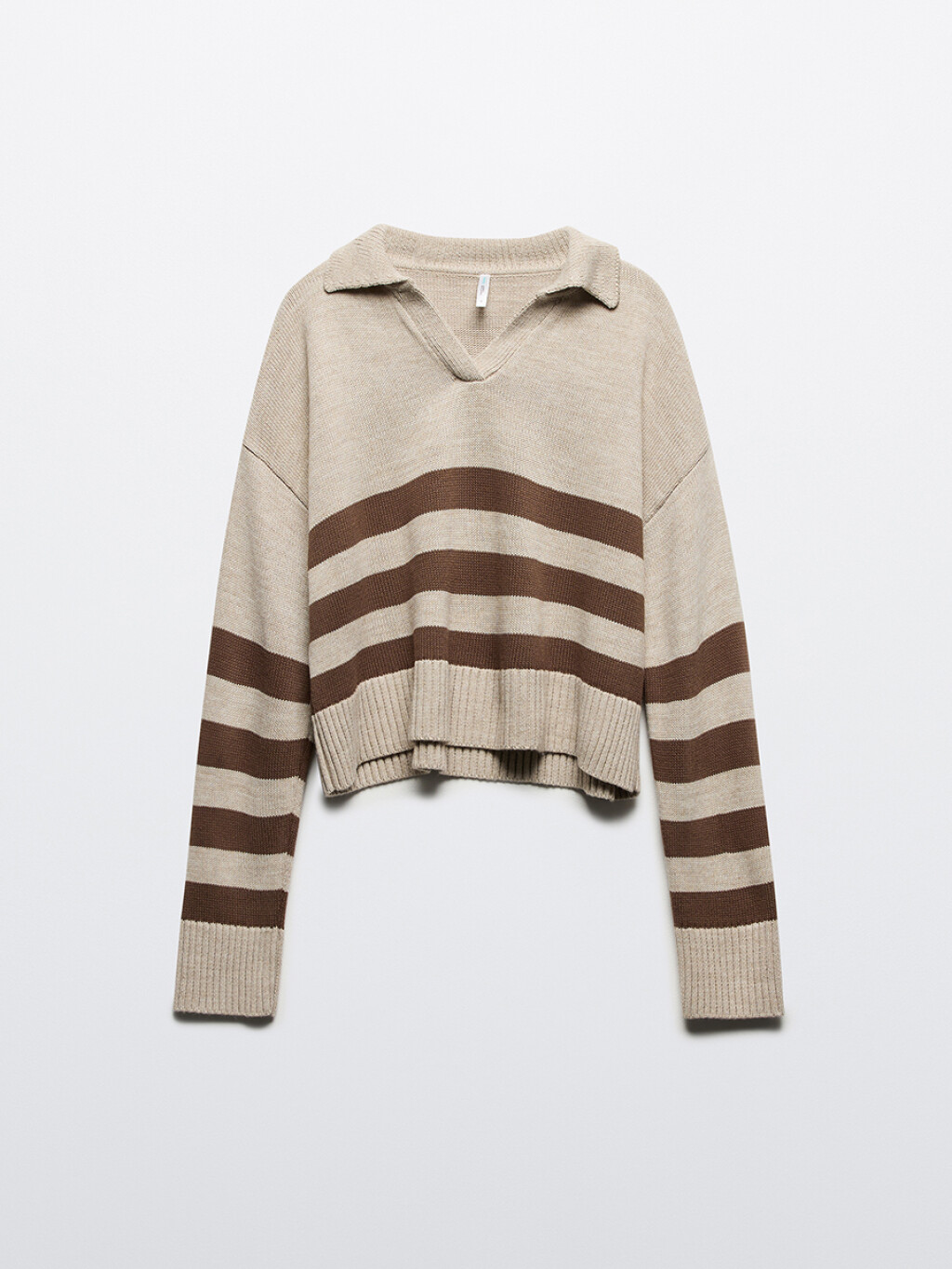 Джемпер-поло вязаный укороченный в полоску - цвет бежевый - 8