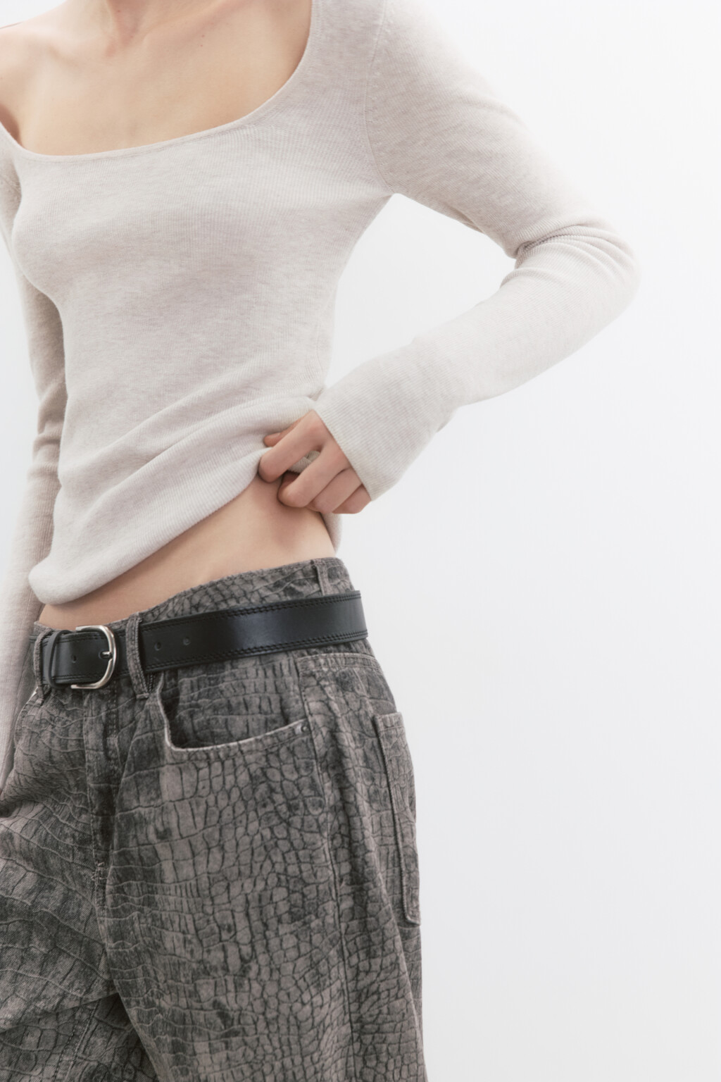 Джемпер тонкой вязки с вырезом-каре - цвет бежевый - 1