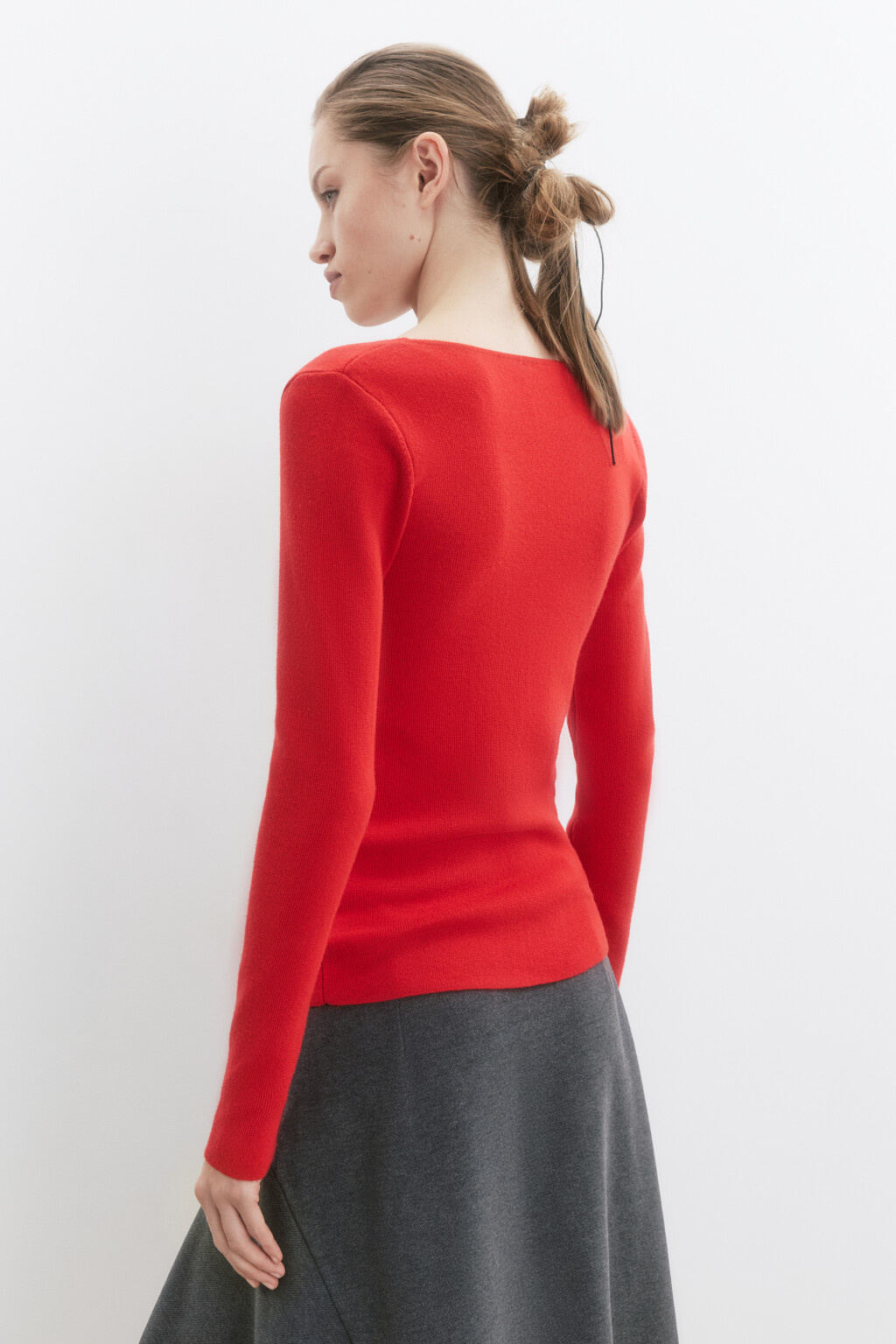 Джемпер тонкой вязки с вырезом-каре - цвет красный - 5