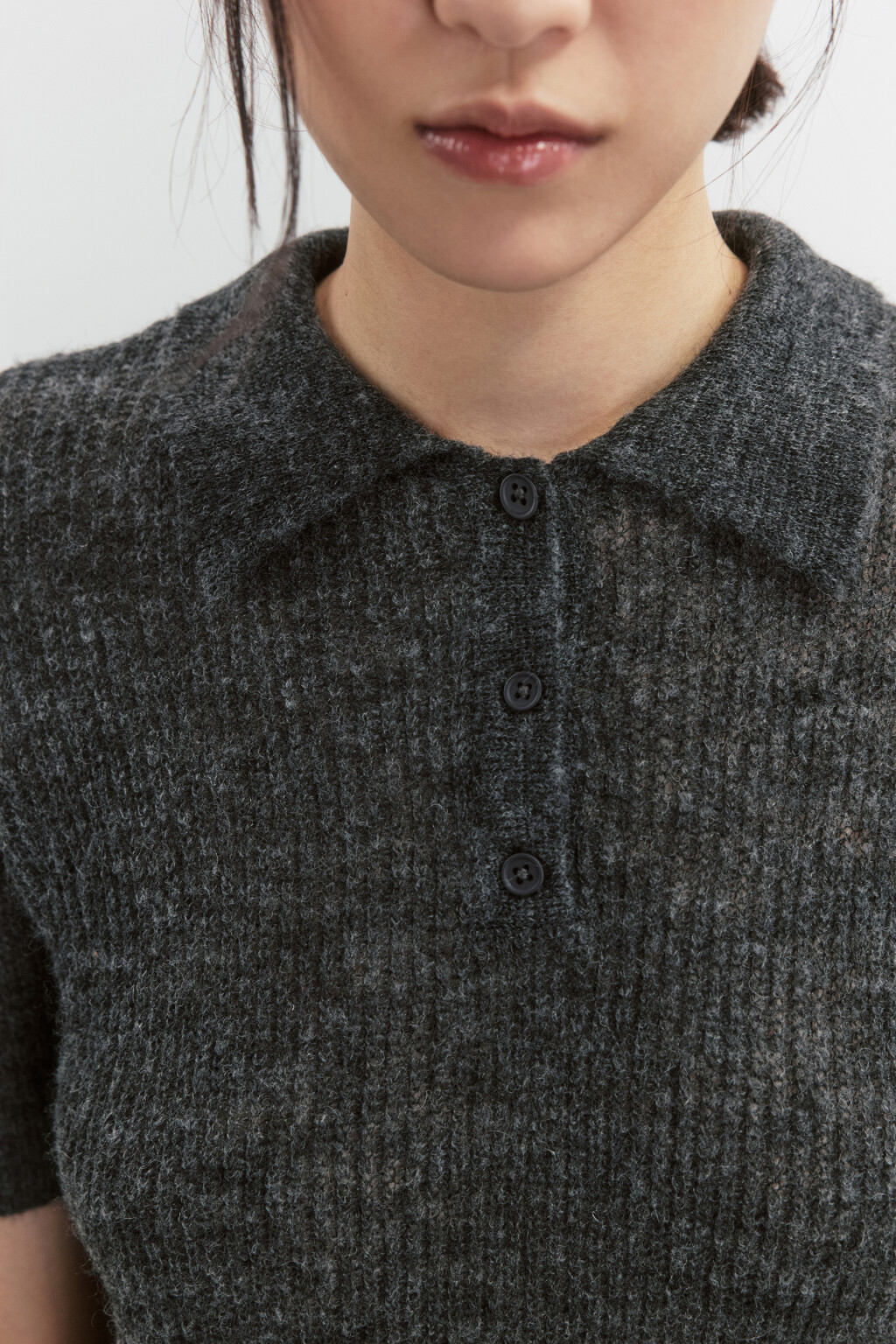 Футболка-поло укороченная вязаная с шерстью - цвет серый - 7