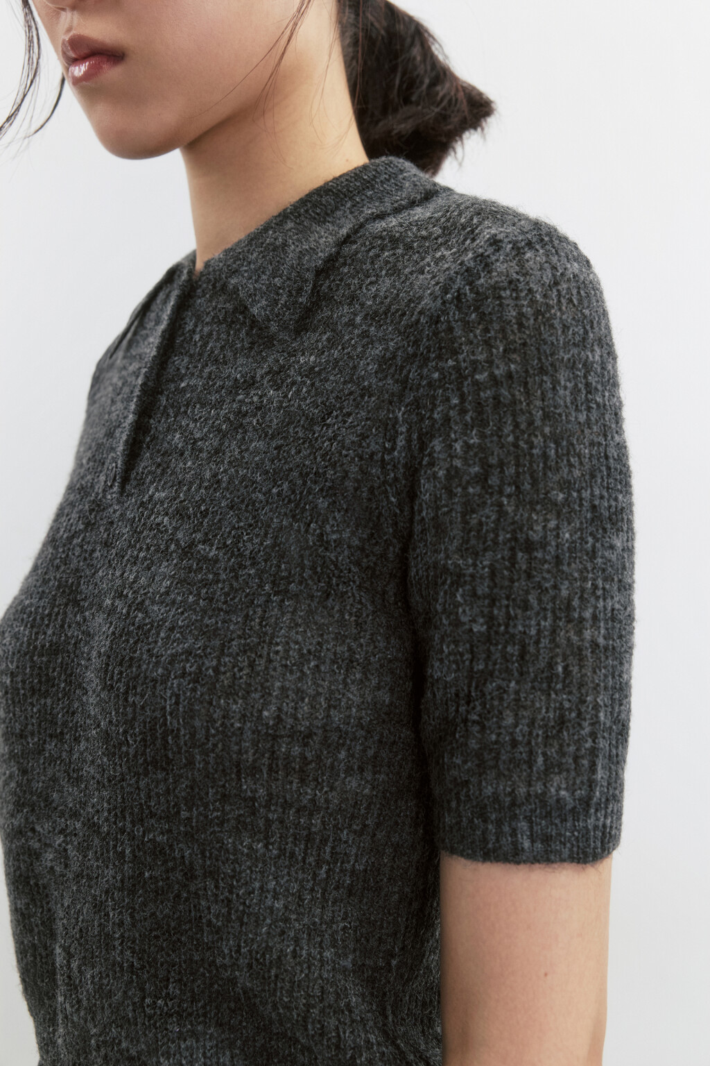 Футболка-поло укороченная вязаная с шерстью - цвет серый - 8