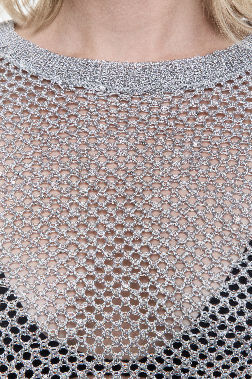 Лонгслив короткий сетчатый с пайетками - цвет серый - 6
