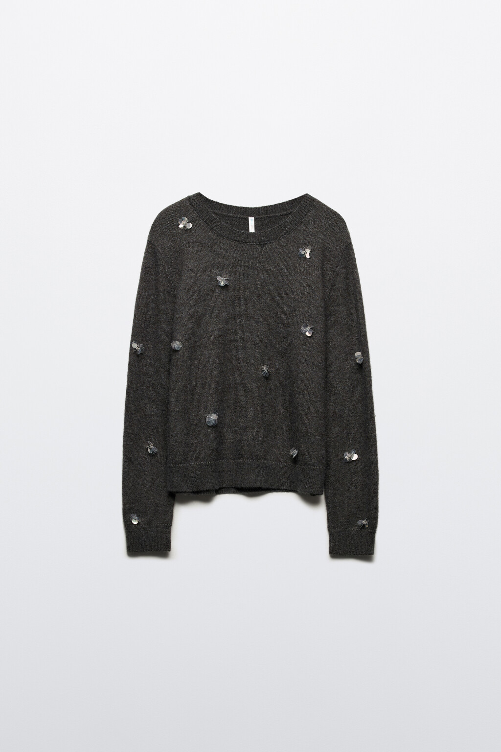 Джемпер вязаный с цветочками из пайеток - цвет серый - 10