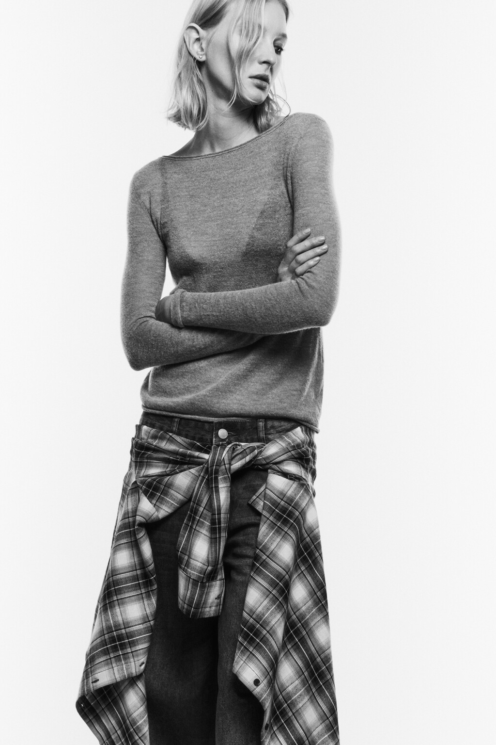 Джемпер-паутинка тонкий вязаный с шерстью - цвет серый - 1