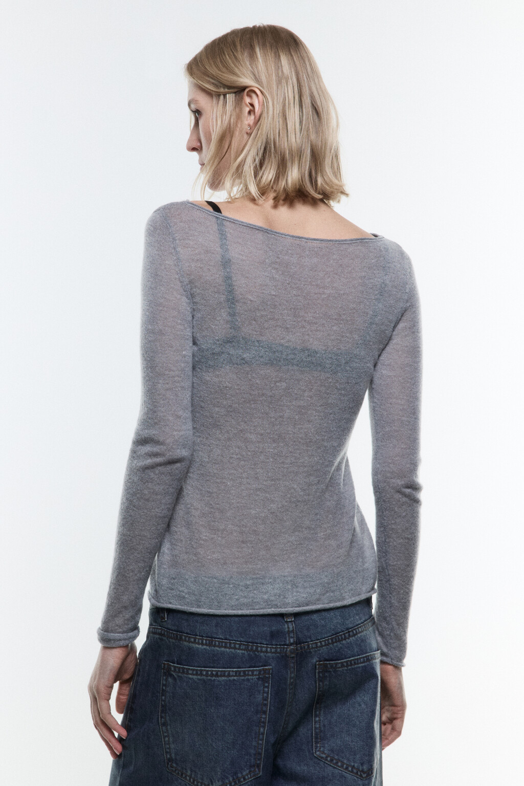 Джемпер-паутинка тонкий вязаный с шерстью - цвет серый - 4