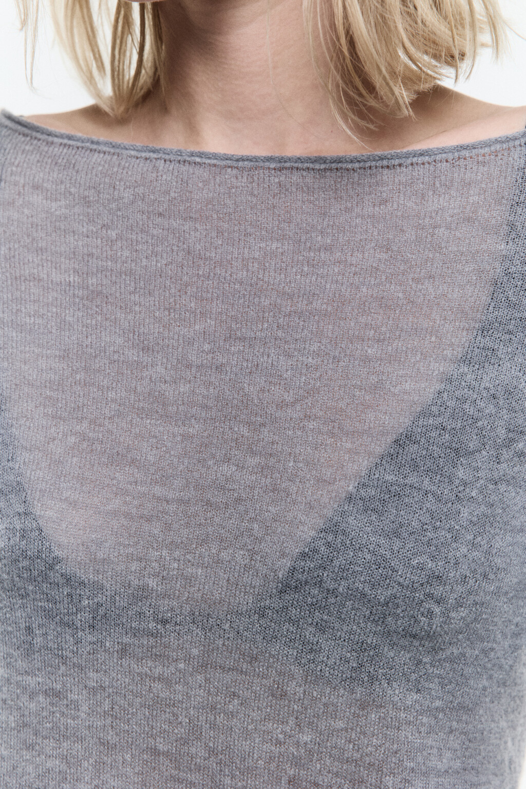 Джемпер-паутинка тонкий вязаный с шерстью - цвет серый - 6