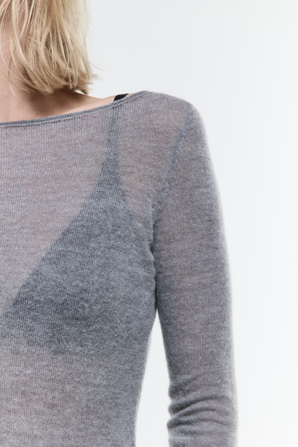 Джемпер-паутинка тонкий вязаный с шерстью - цвет серый - 7