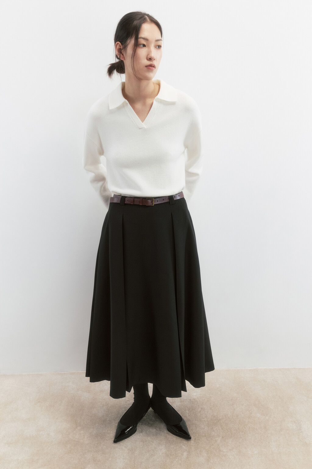 Джемпер вязаный с воротником-поло - цвет молочный - 1