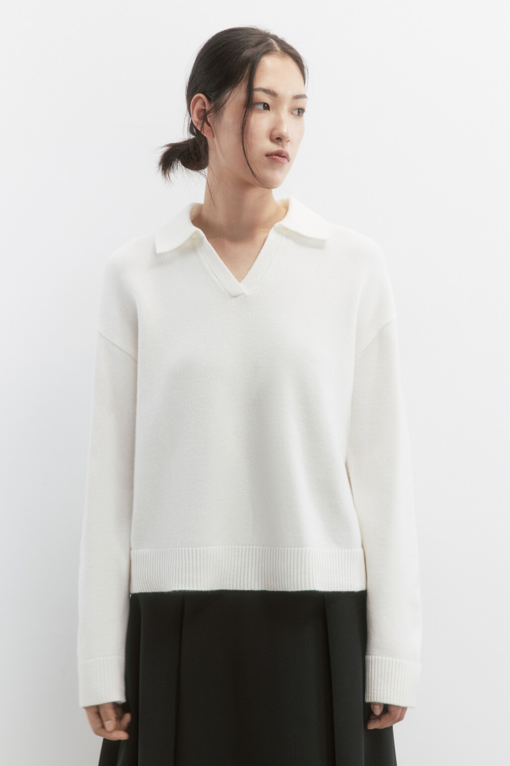 Джемпер вязаный с воротником-поло - цвет молочный - 2