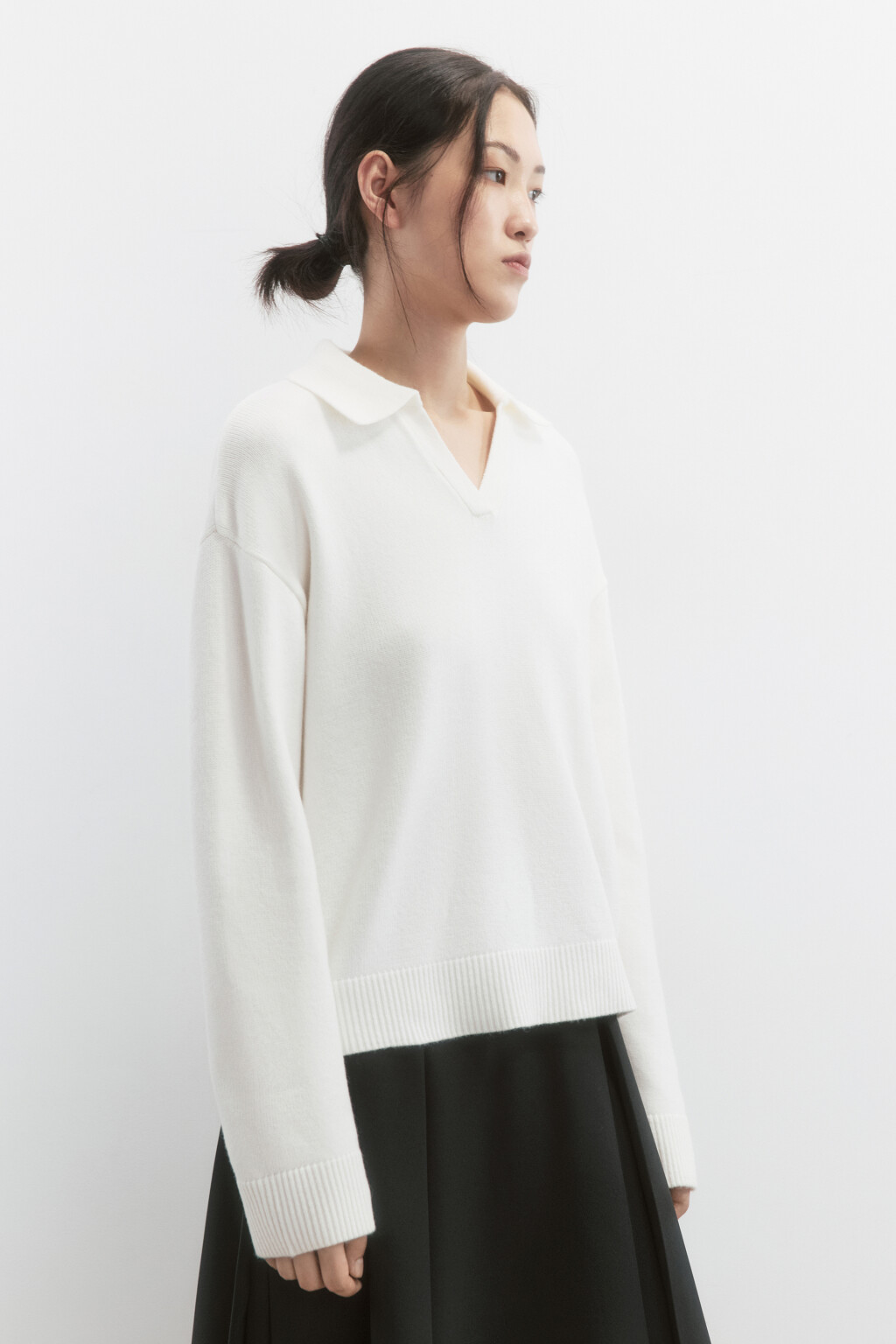 Джемпер вязаный с воротником-поло - цвет молочный - 3