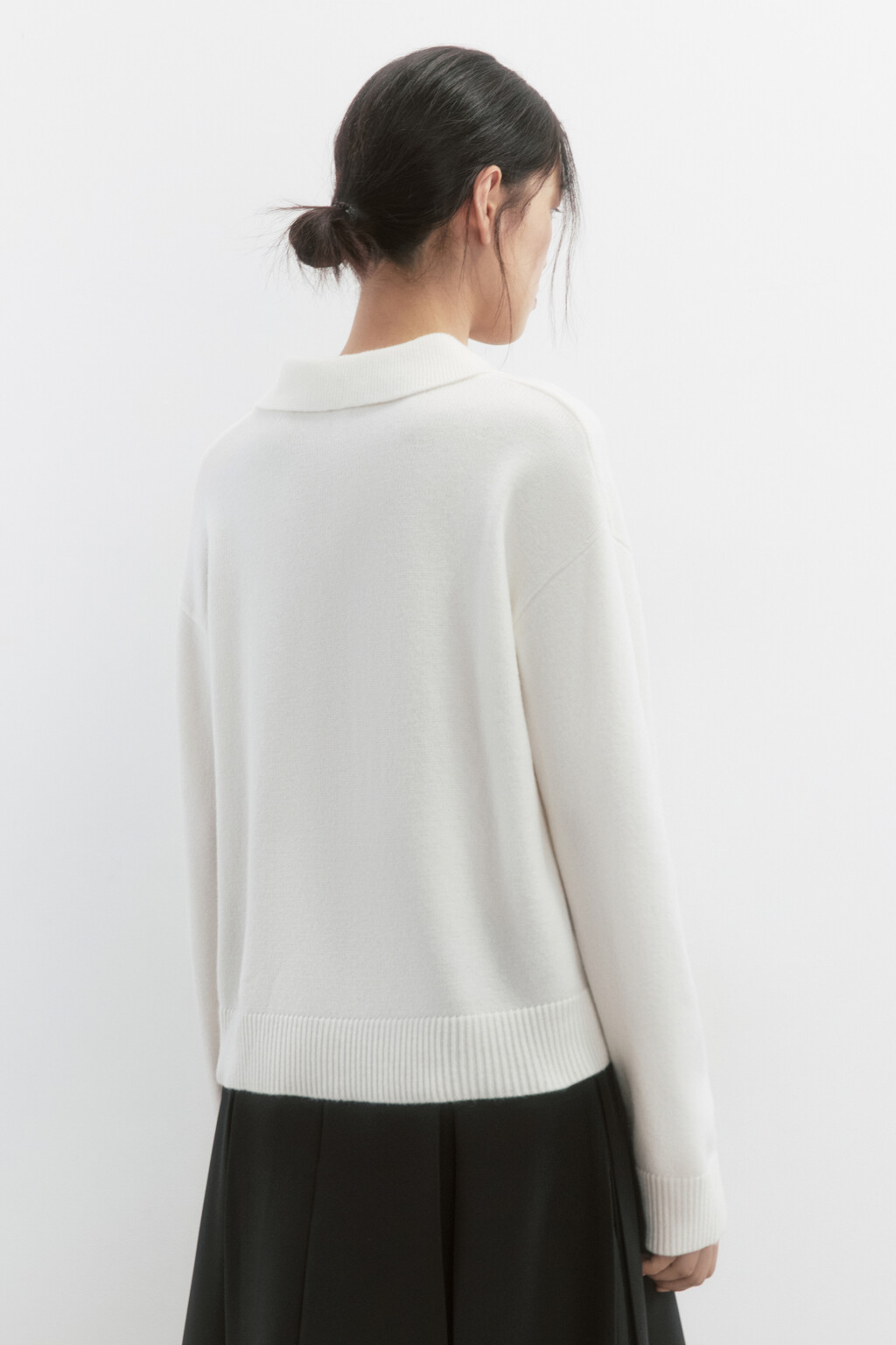 Джемпер вязаный с воротником-поло - цвет молочный - 4