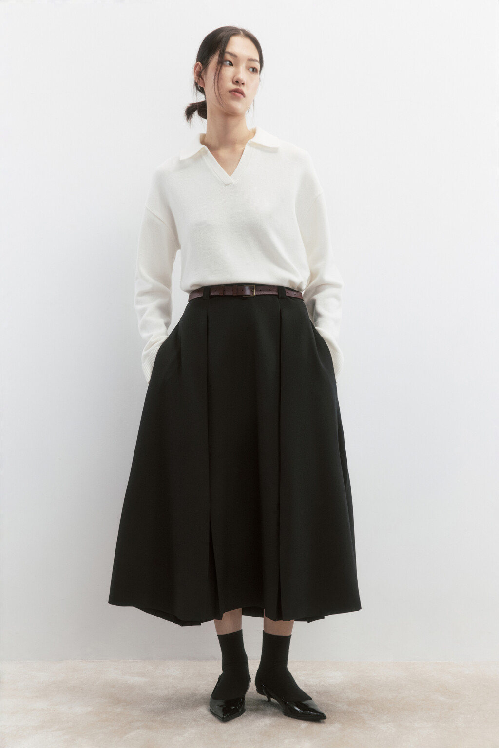 Джемпер вязаный с воротником-поло - цвет молочный - 5