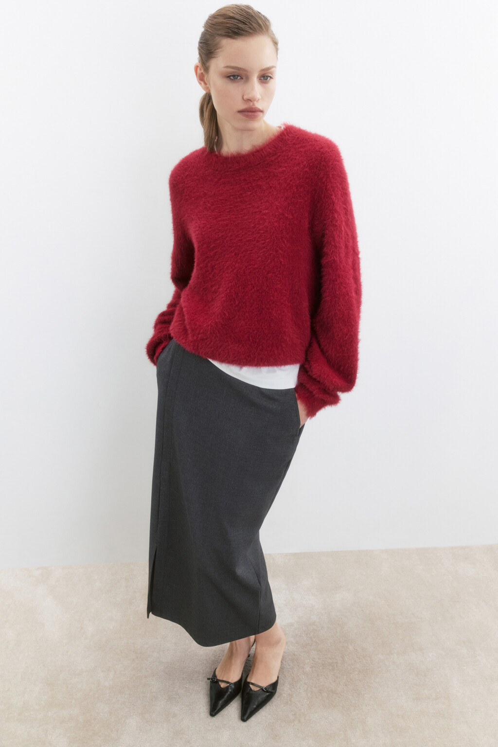 Джемпер вязаный пушистый - цвет бордовый - 1