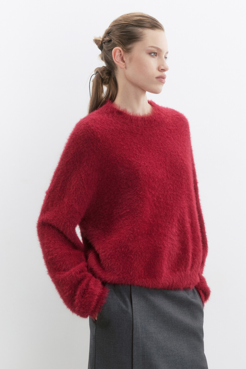 Джемпер вязаный пушистый - цвет бордовый - 4
